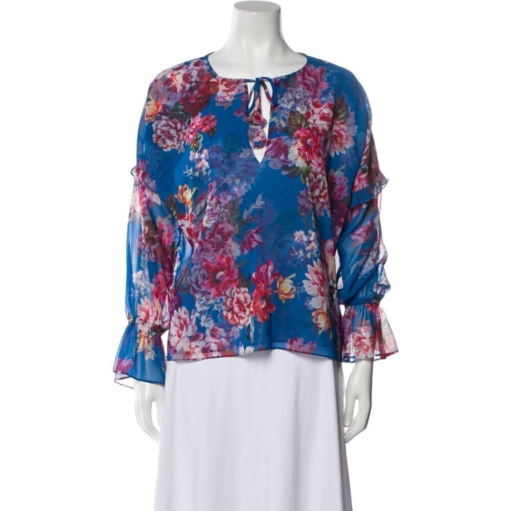 Elie Tahari blouse New womens size Medium long sleeve blue floral